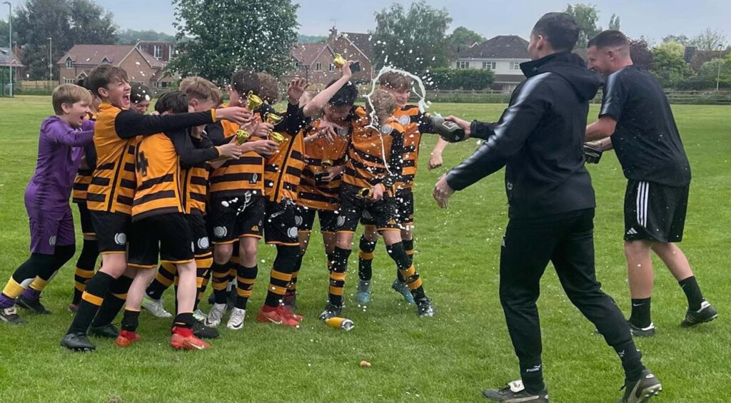 Curley Park Rangers Under-13 Jaguars celebrating League Bowl win